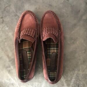 WOMENS HUSH PUPPY brown suede leather slip on Loafers sz 7 CASUAL SHOES